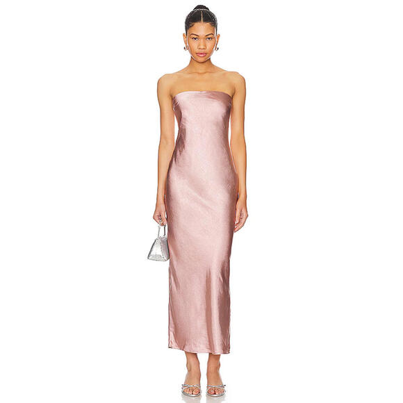 MORE TO COME Strapless Maxi Dress in blushSatin Tube Dress S NWT - Picture 1 of 4
